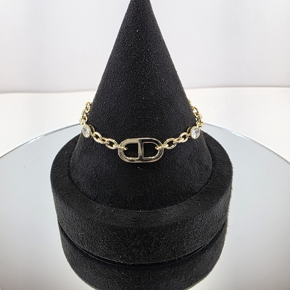 Gold Chain Link Bracelet • Simulated Diamonds